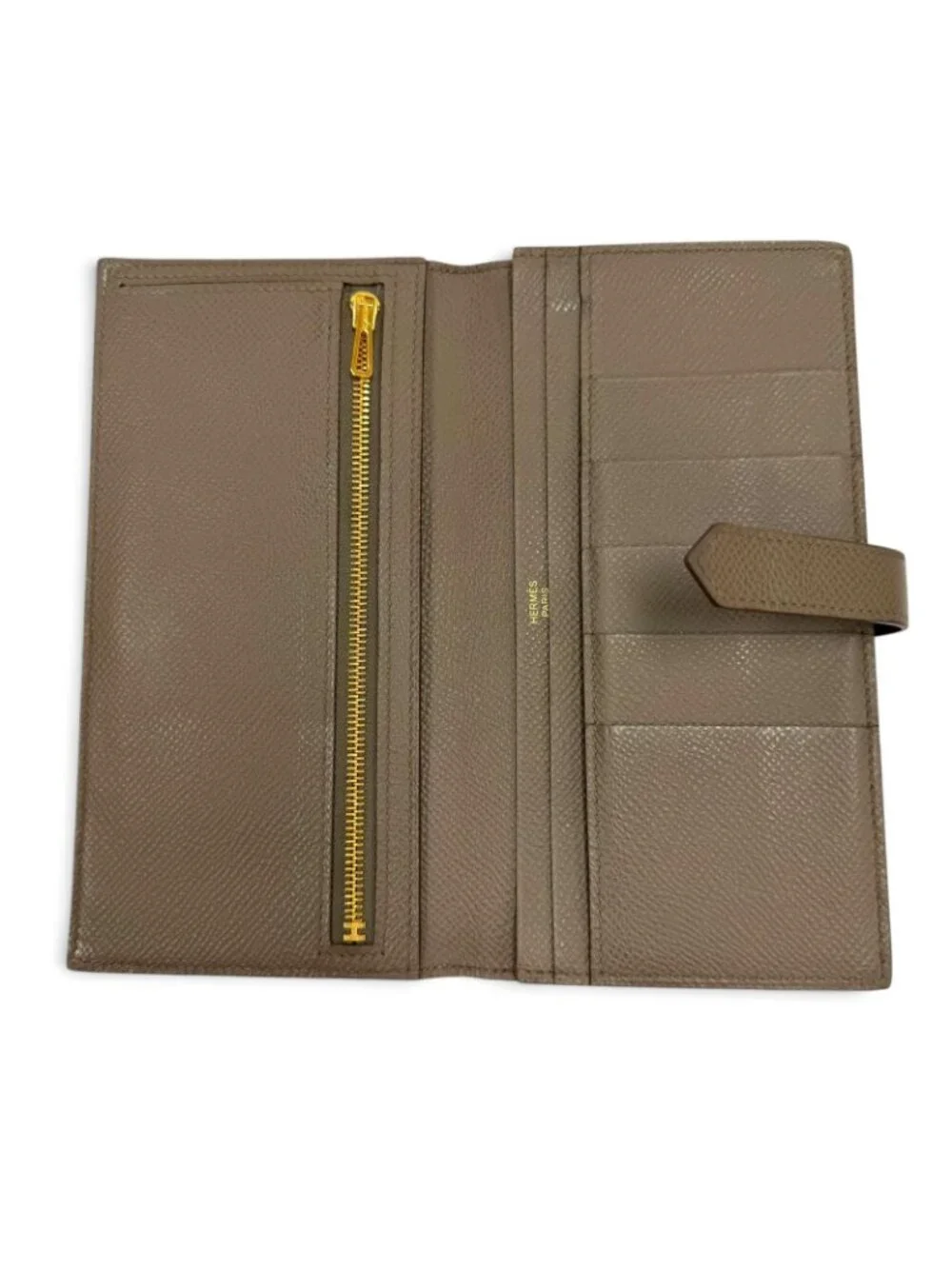 Hermes Bearn Soufflet Veau Epsom Taupe Gold Wallet